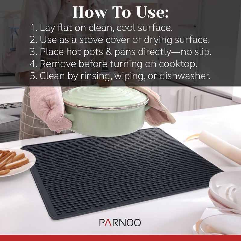 PARNOO Silicone Stove Top Cover for Electric Stove – Heat‑Resistant Glass Top Stove Protector Mat – Universal Flat Top Stove Cover, Black 28” x 20” - Image 5